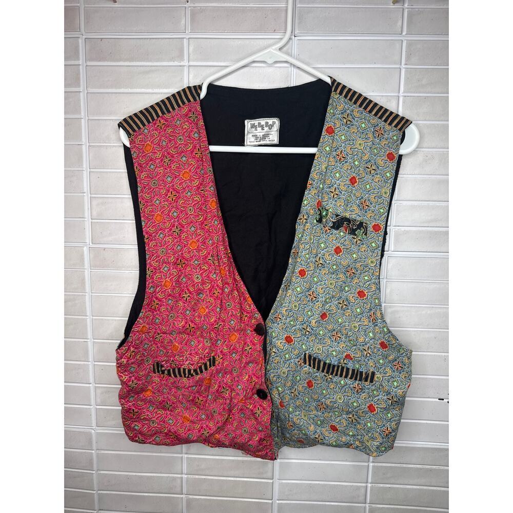 Vintage Webebop Patchwork Vest Rayon Boho Artsy Multi-Pattern 2 Button Size XS/S